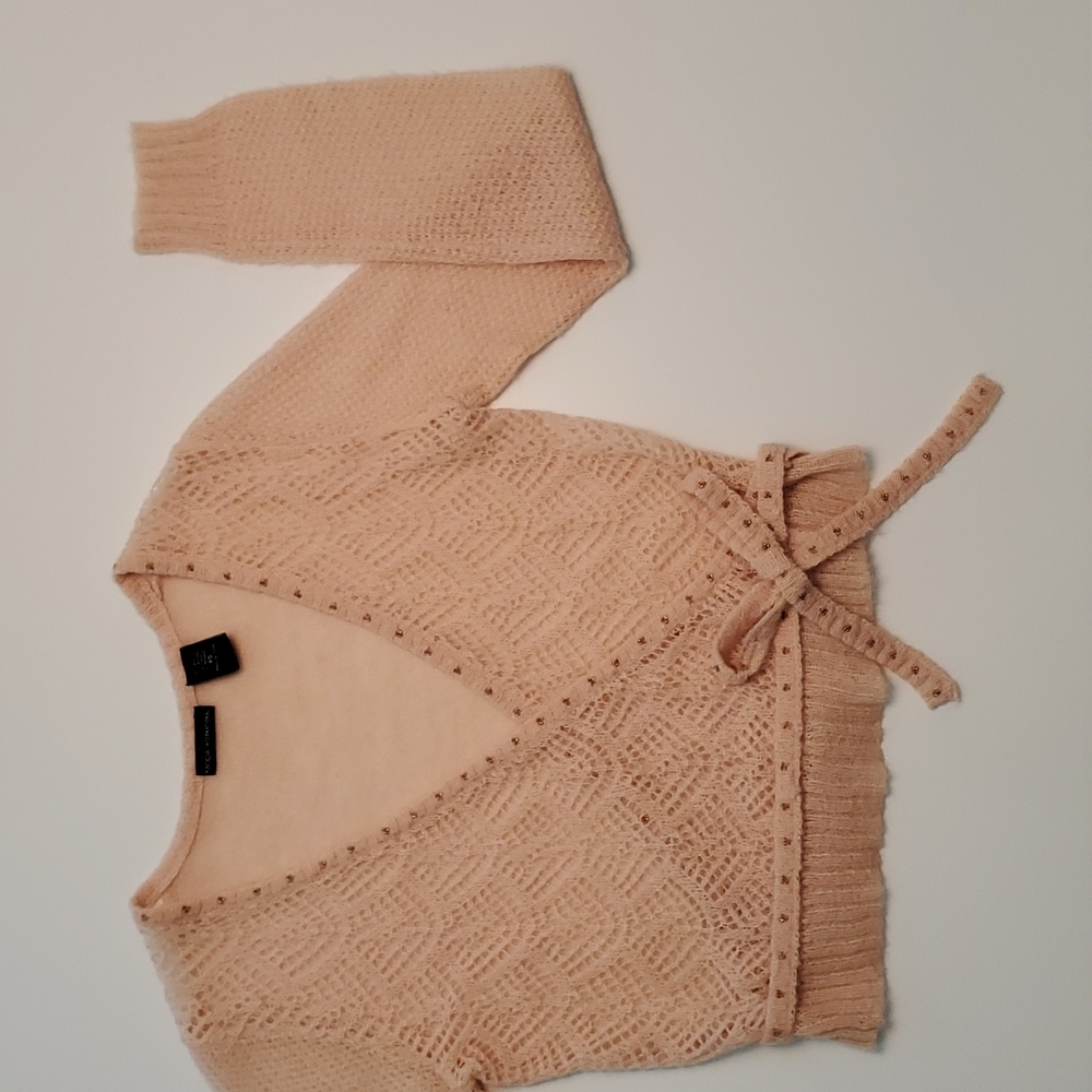 Moda Int'l Peach Cropped Wrap Sweater Size XS